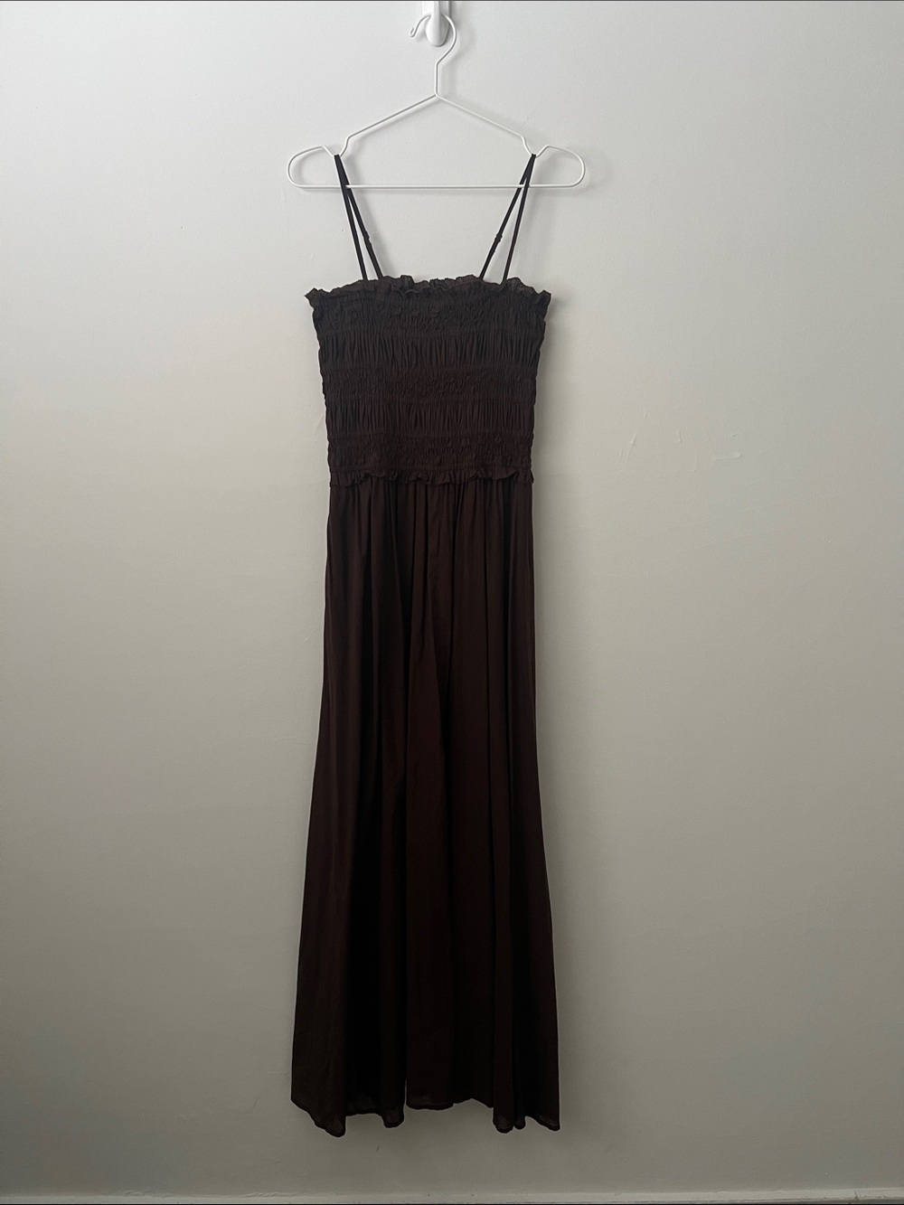 J. Crew Brown Smocked Bodice Spaghetti Strap Maxi Dress